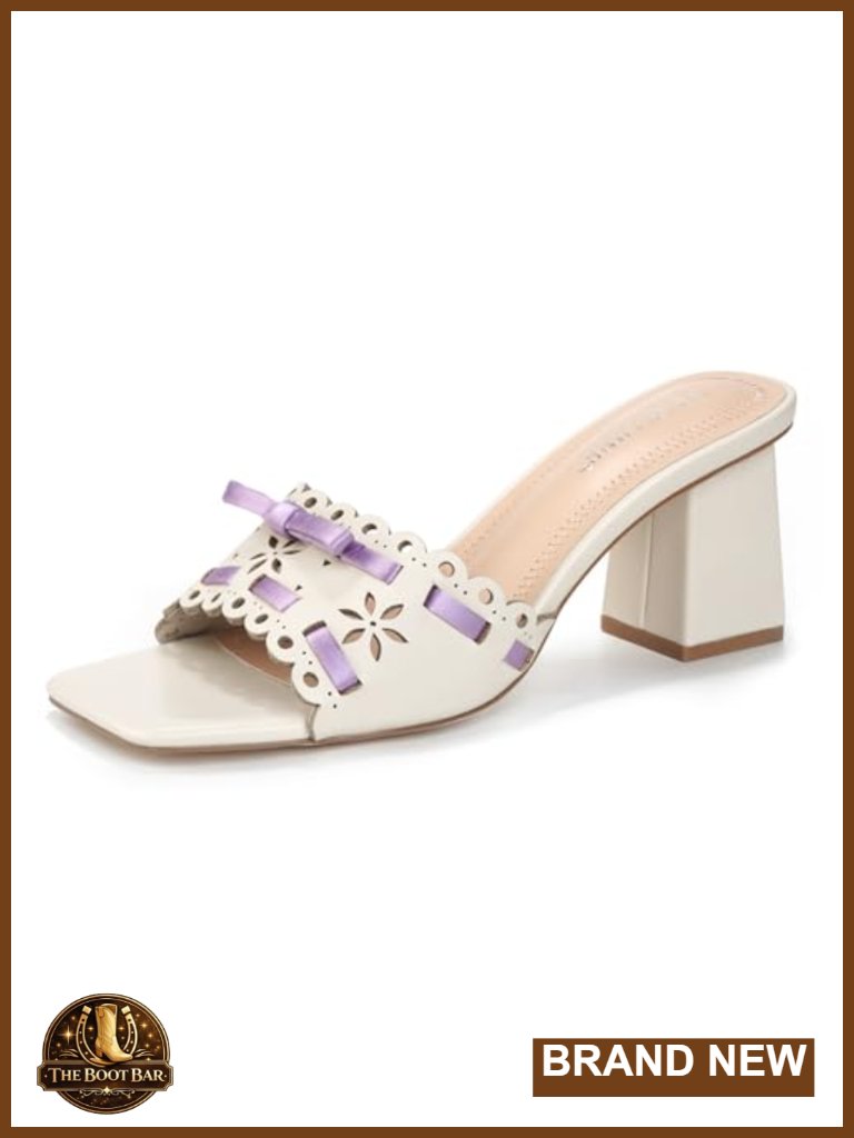 Chunky Heel Square Toe Mule Sandals With Bow Adorned Open Toe